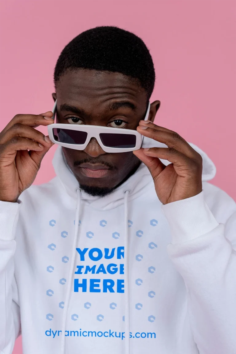 Man Wearing White Hoodie Mockup Front View Template
