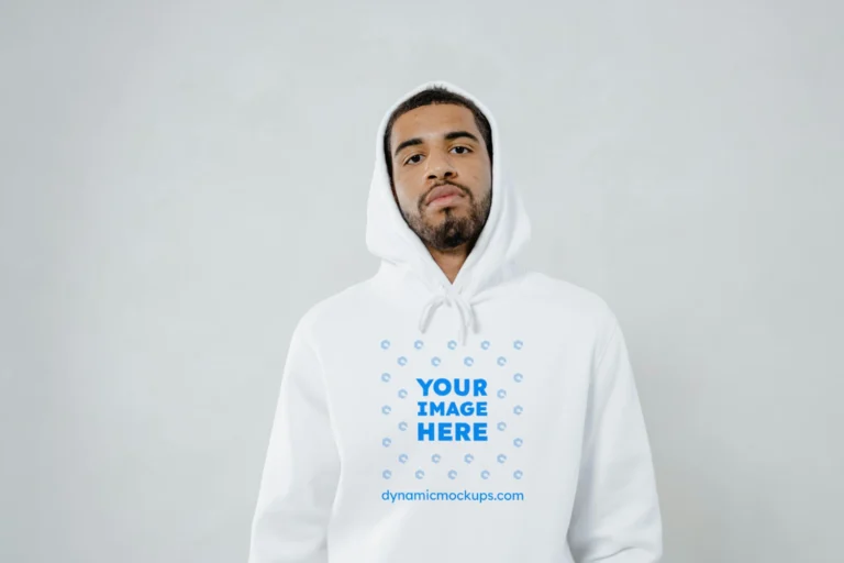 Man Wearing White Hoodie Mockup Front View Template