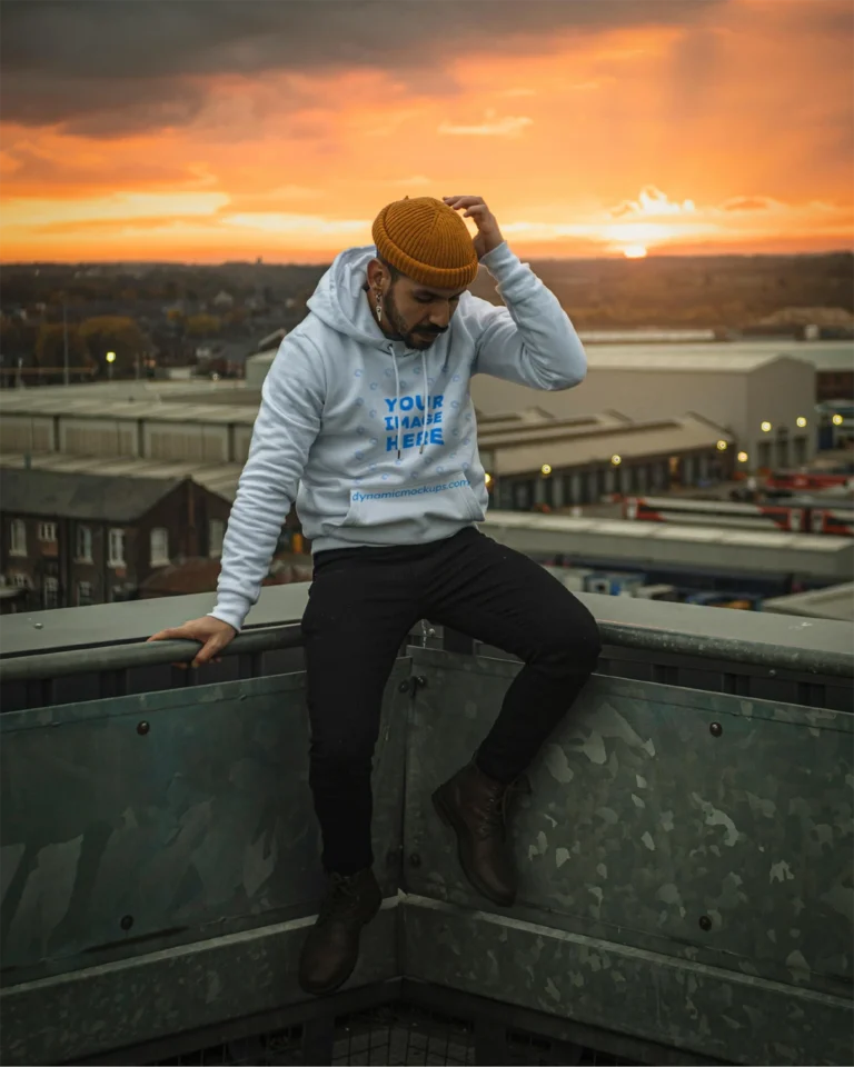 Man Wearing White Hoodie Mockup Front View Template