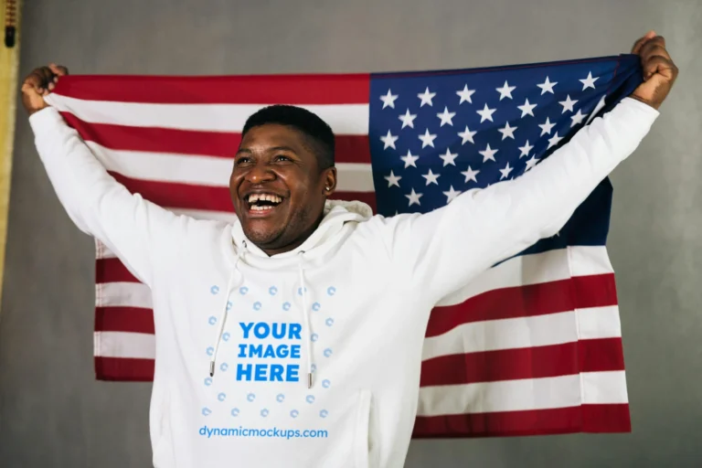 Man Wearing White Hoodie Mockup Front View Template