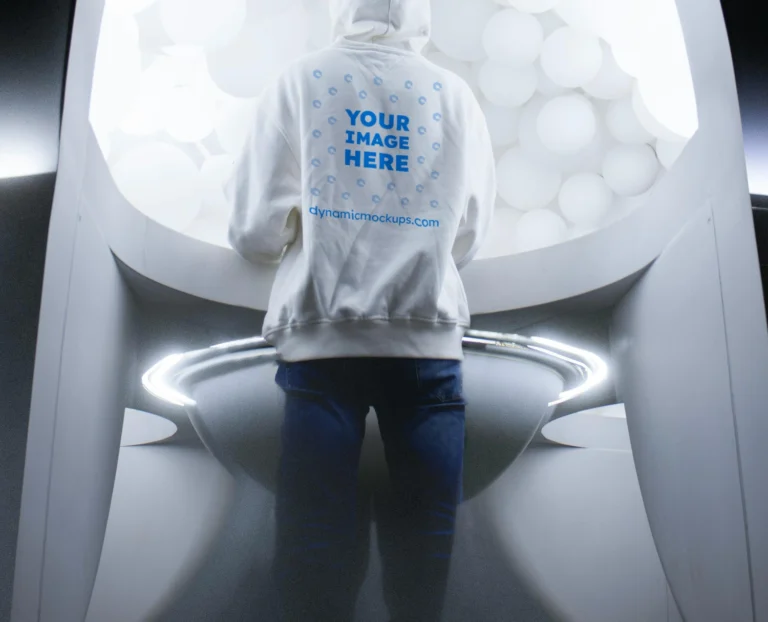 Man Wearing White Hoodie Mockup Back View Template