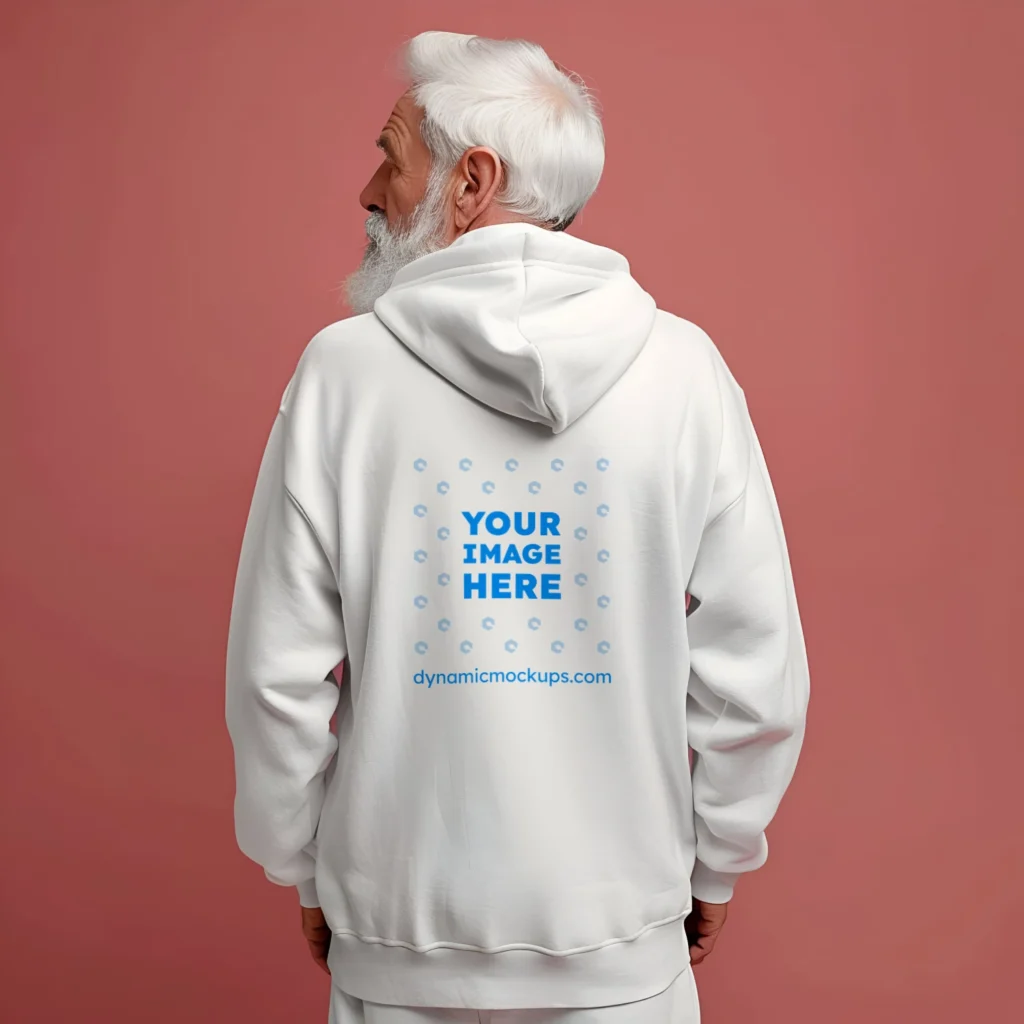 Man Wearing White Hoodie Mockup Back View Template