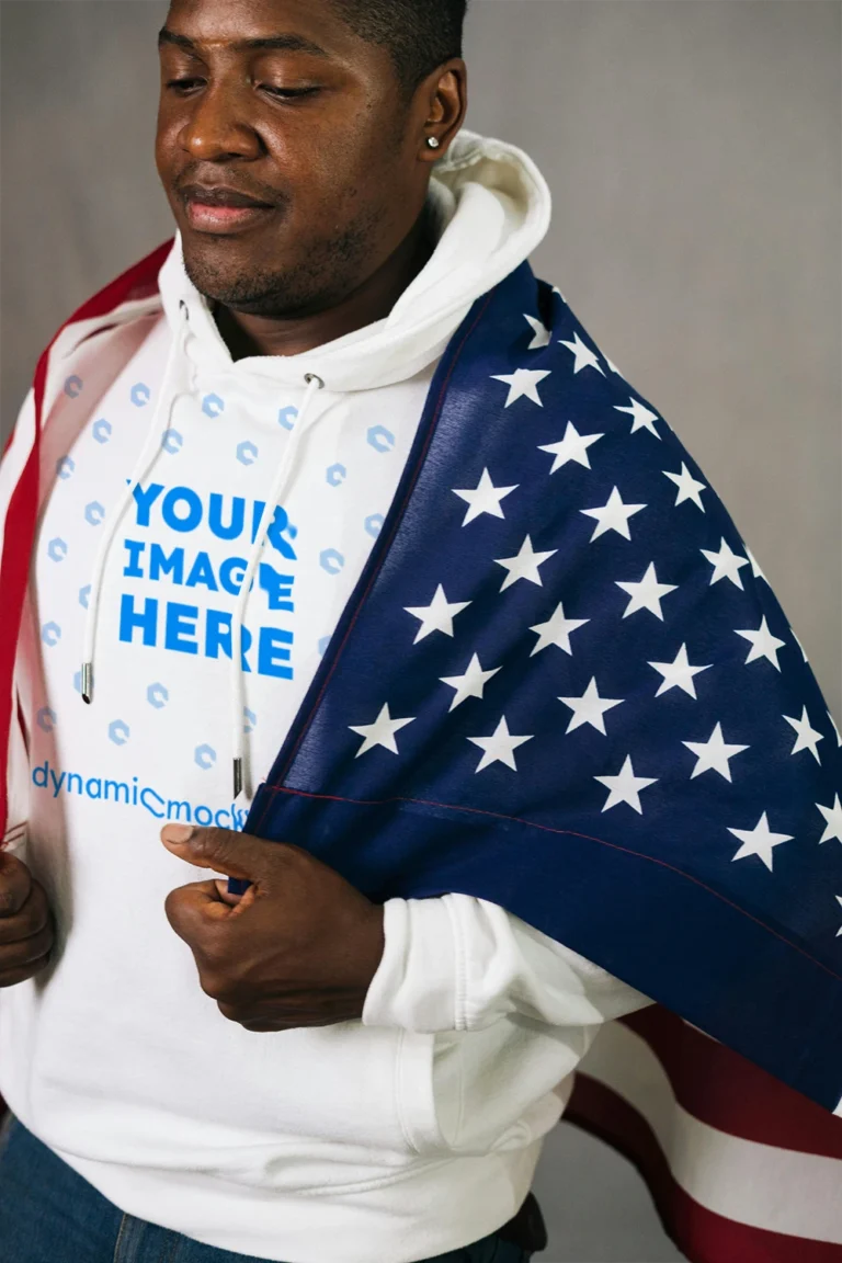 Man Wearing White Hoodie Mockup Front View Template