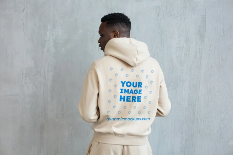 Man Wearing White Hoodie Mockup Back View Template