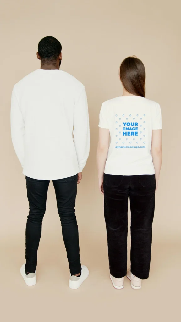Man Wearing White T-shirt Mockup Back View Template