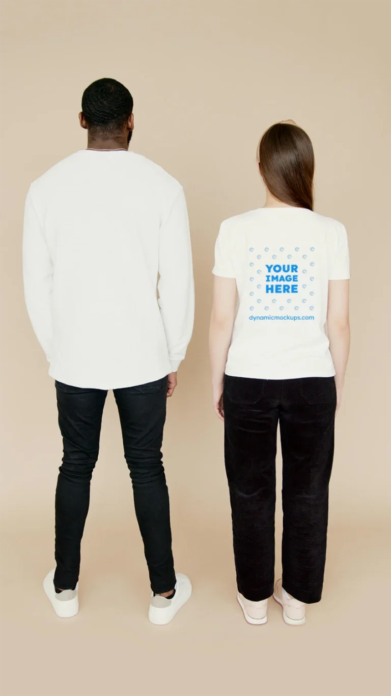 Man Wearing White T-shirt Mockup Back View Template