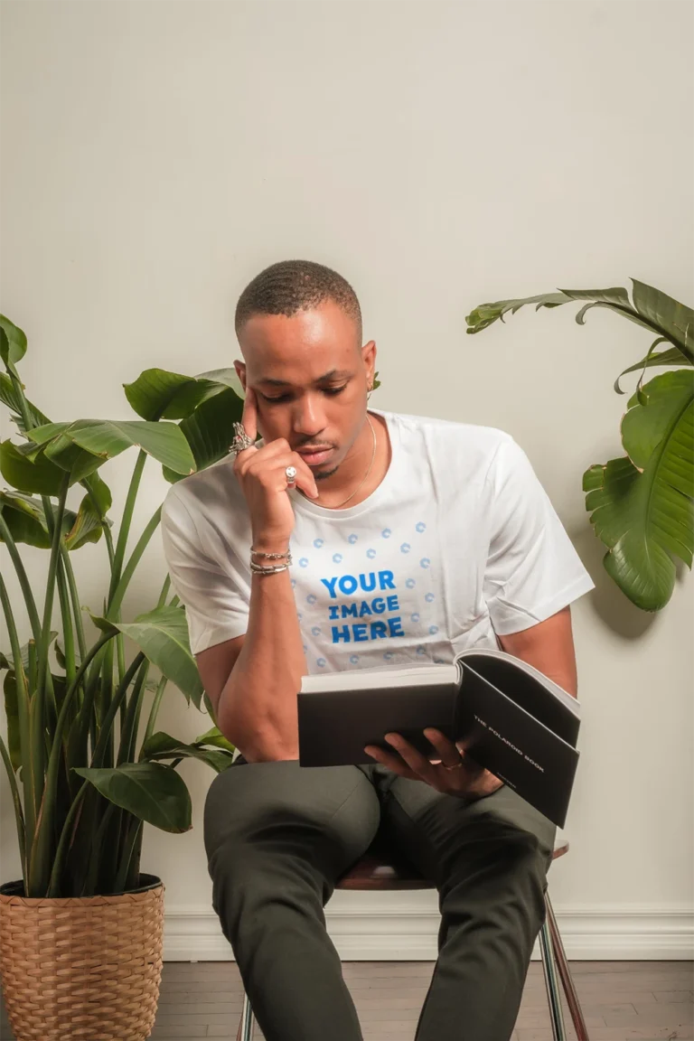 Man Wearing White T-shirt Mockup Front View Template