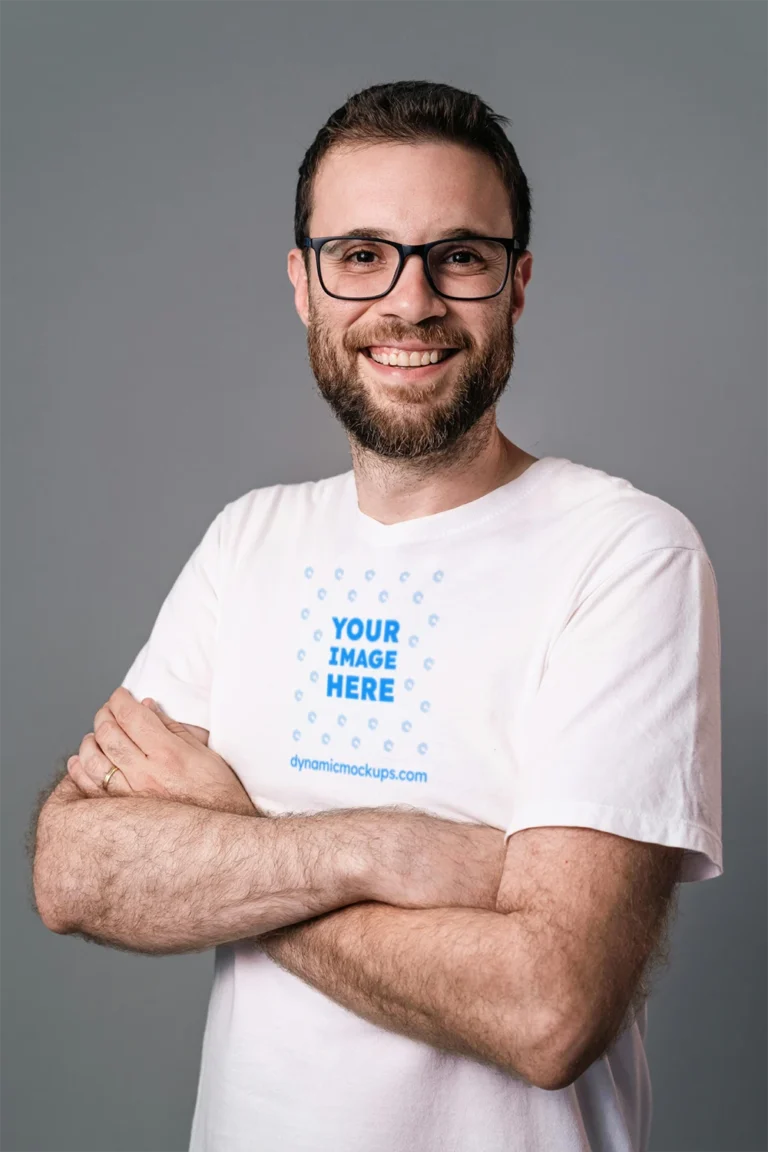 Man Wearing White T-shirt Mockup Front View Template