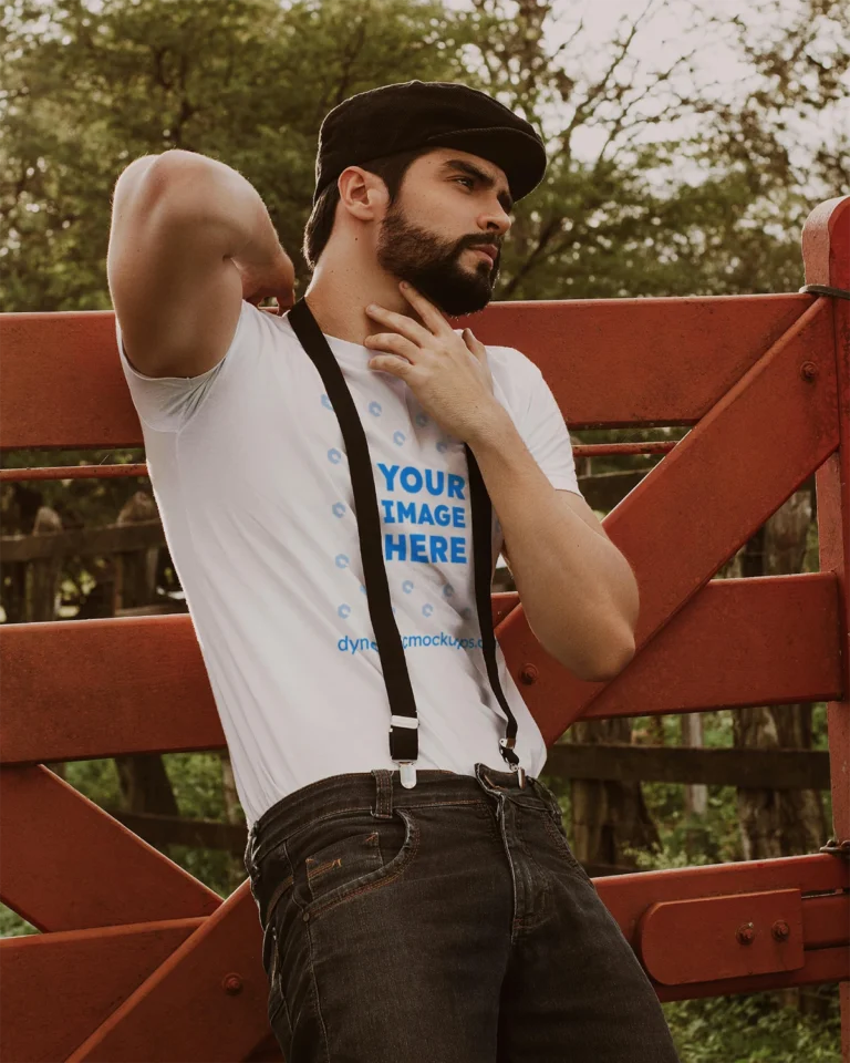Man Wearing White T-shirt Mockup Front View Template
