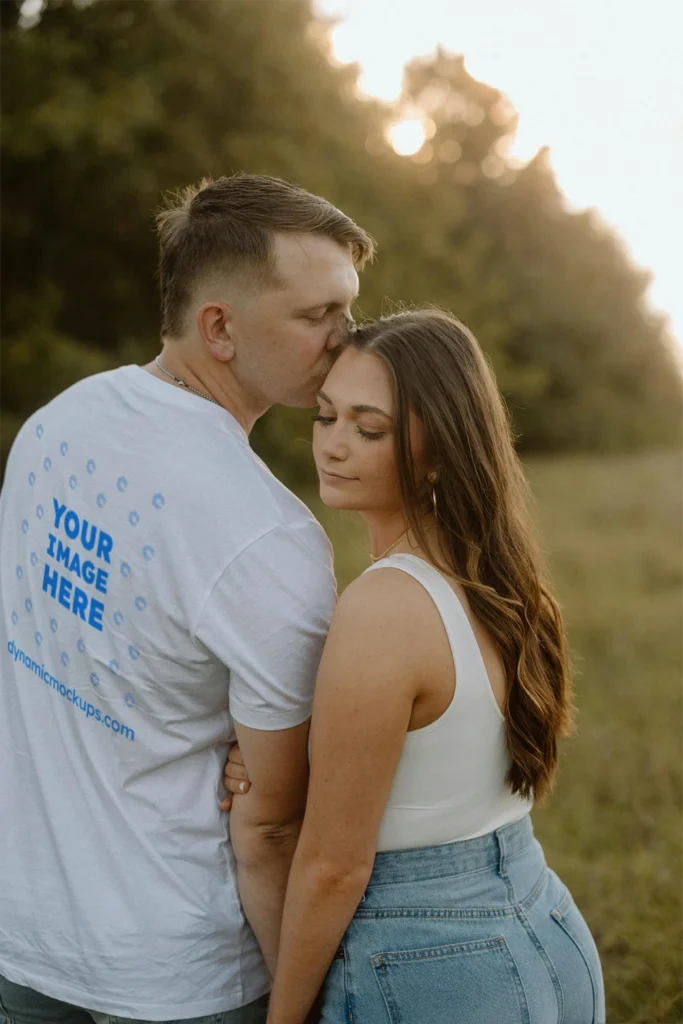 Man Wearing White T-shirt Mockup Back View Template