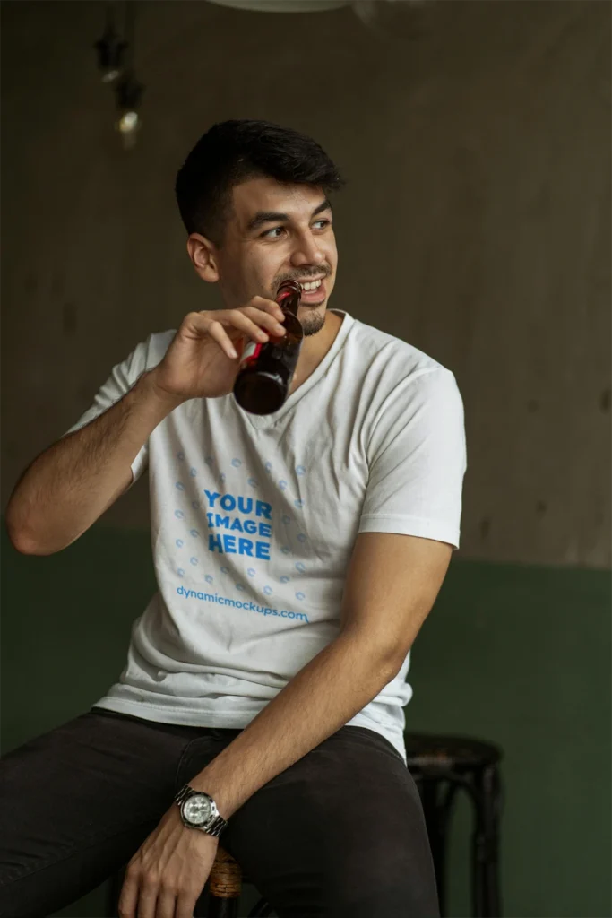 Man Wearing White T-shirt Mockup Front View Template