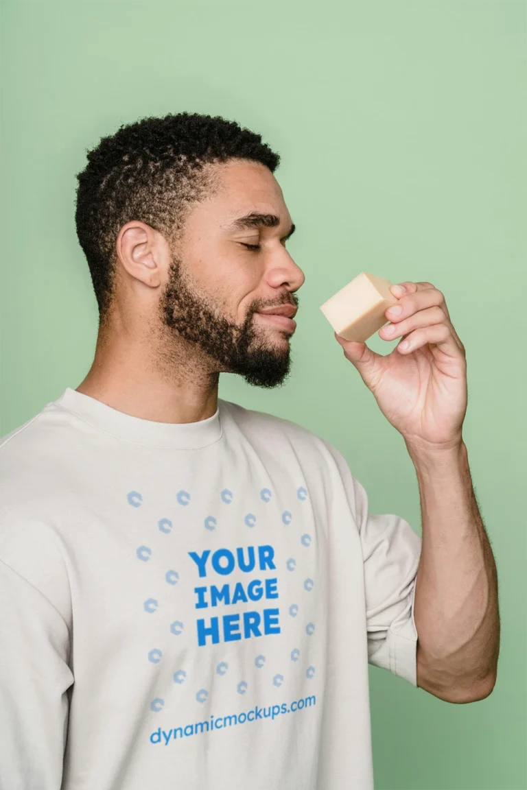 Man Wearing White T-shirt Mockup Front View Template