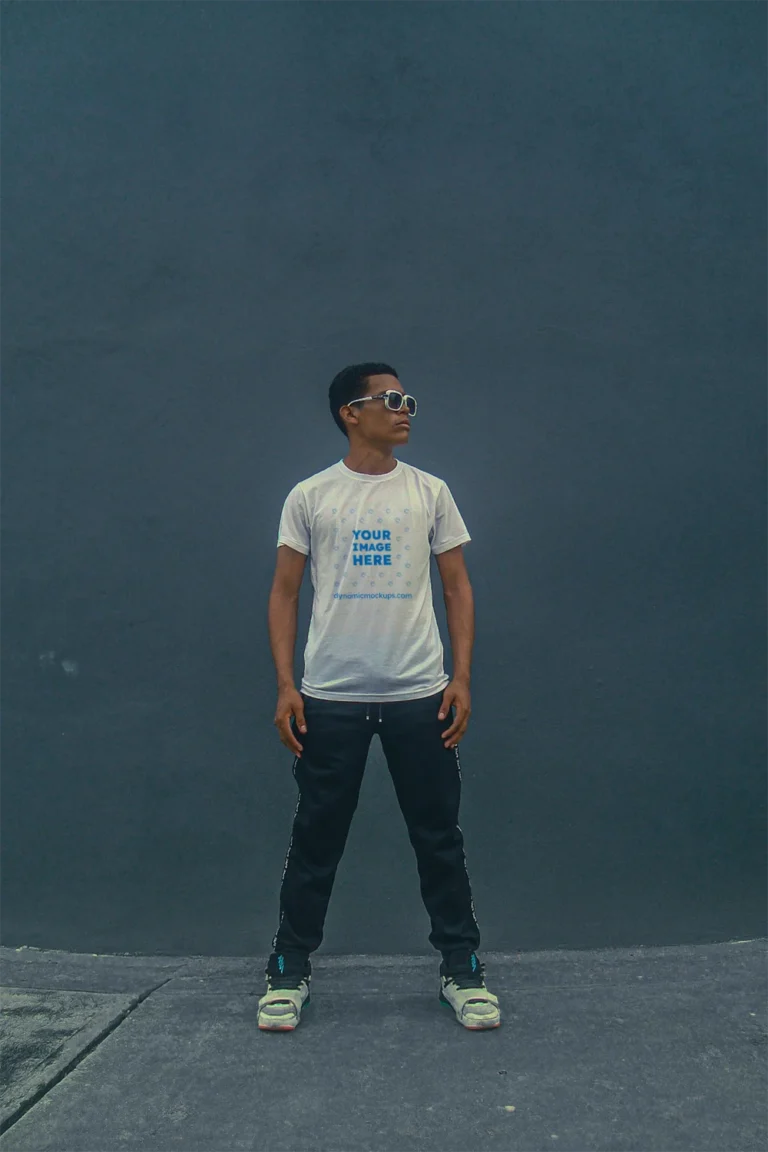 Man Wearing White T-shirt Mockup Front View Template