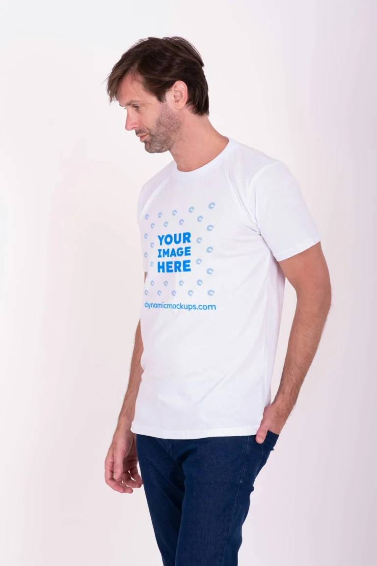 Man Wearing White T-shirt Mockup Front View Template