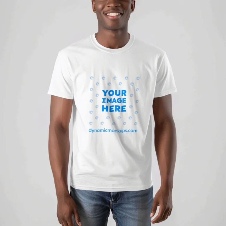 Man Wearing White T-shirt Mockup Front View Template