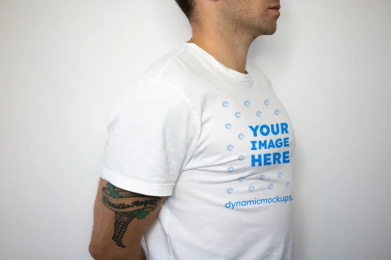 Man Wearing White T-shirt Mockup Front View Template