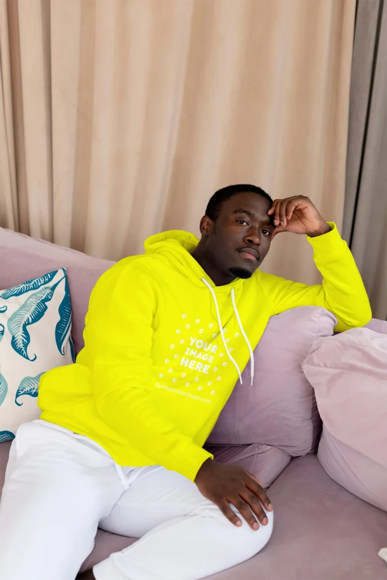 Man Wearing Yellow Hoodie Mockup Front View Template