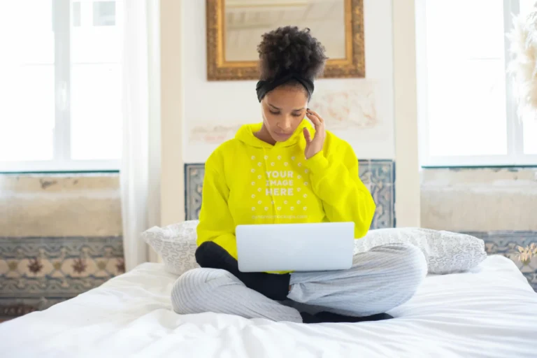 Man Wearing Yellow Hoodie Mockup Front View Template