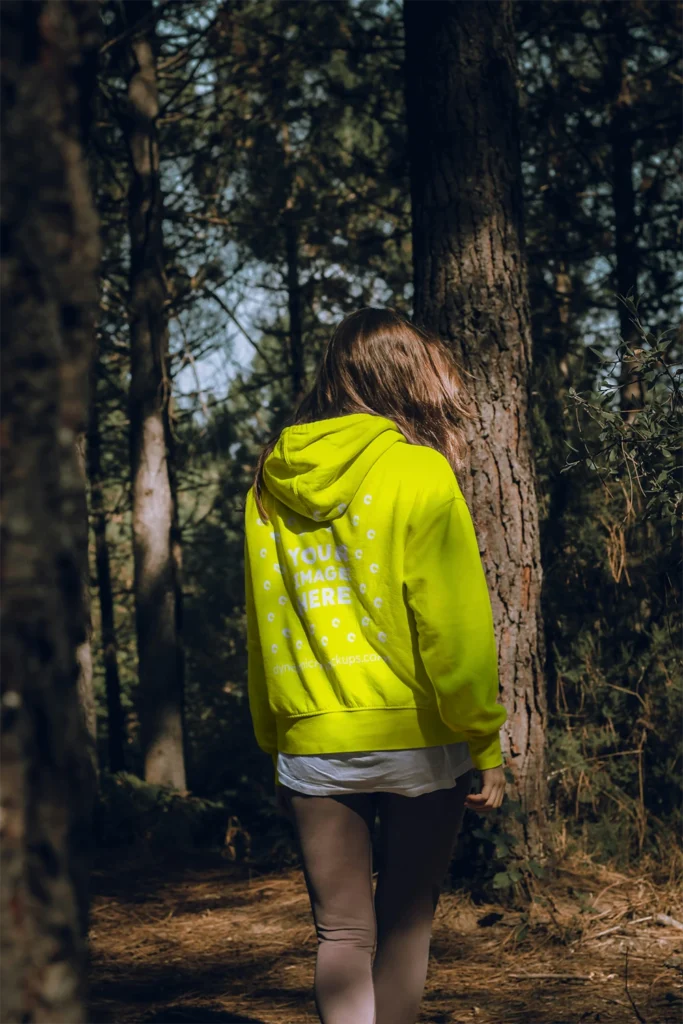 Man Wearing Yellow Hoodie Mockup Back View Template