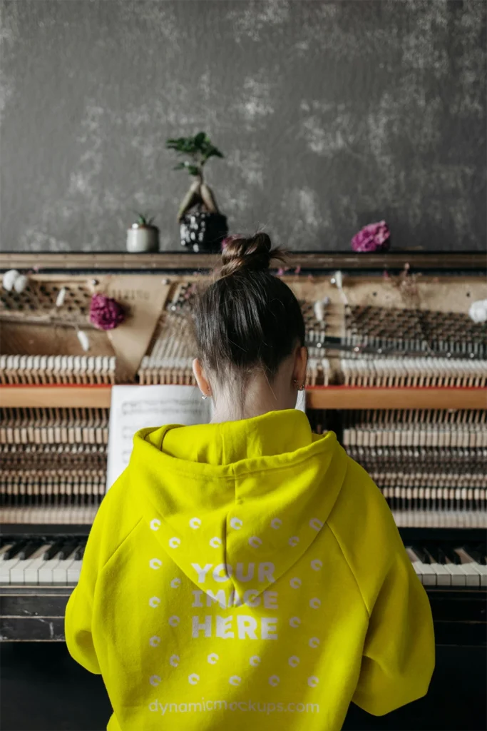 Man Wearing Yellow Hoodie Mockup Back View Template