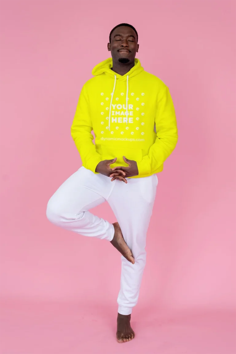 Man Wearing Yellow Hoodie Mockup Front View Template