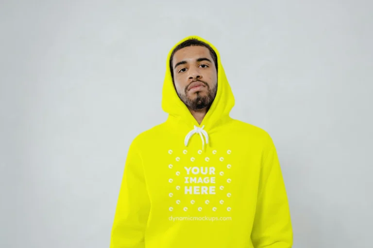 Man Wearing Yellow Hoodie Mockup Front View Template