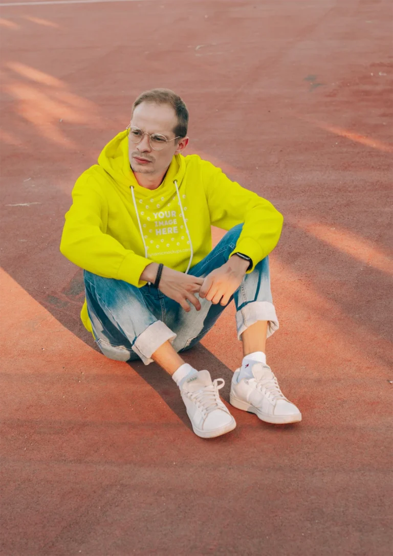 Man Wearing Yellow Hoodie Mockup Front View Template