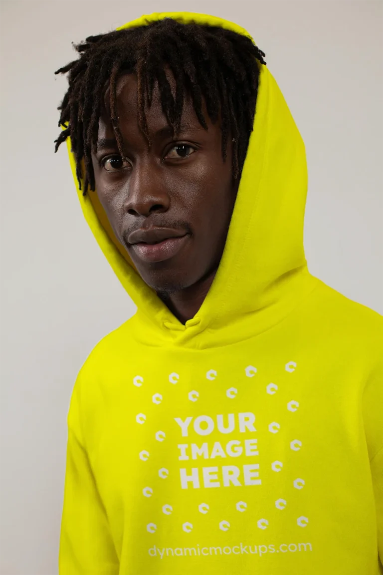 Man Wearing Yellow Hoodie Mockup Front View Template