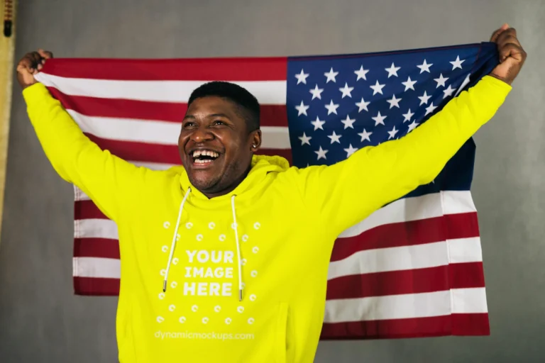 Man Wearing Yellow Hoodie Mockup Front View Template