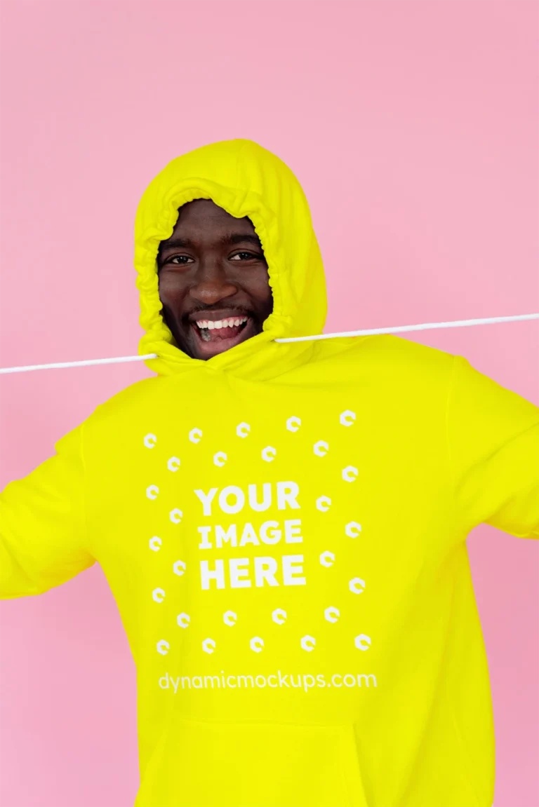 Man Wearing Yellow Hoodie Mockup Front View Template