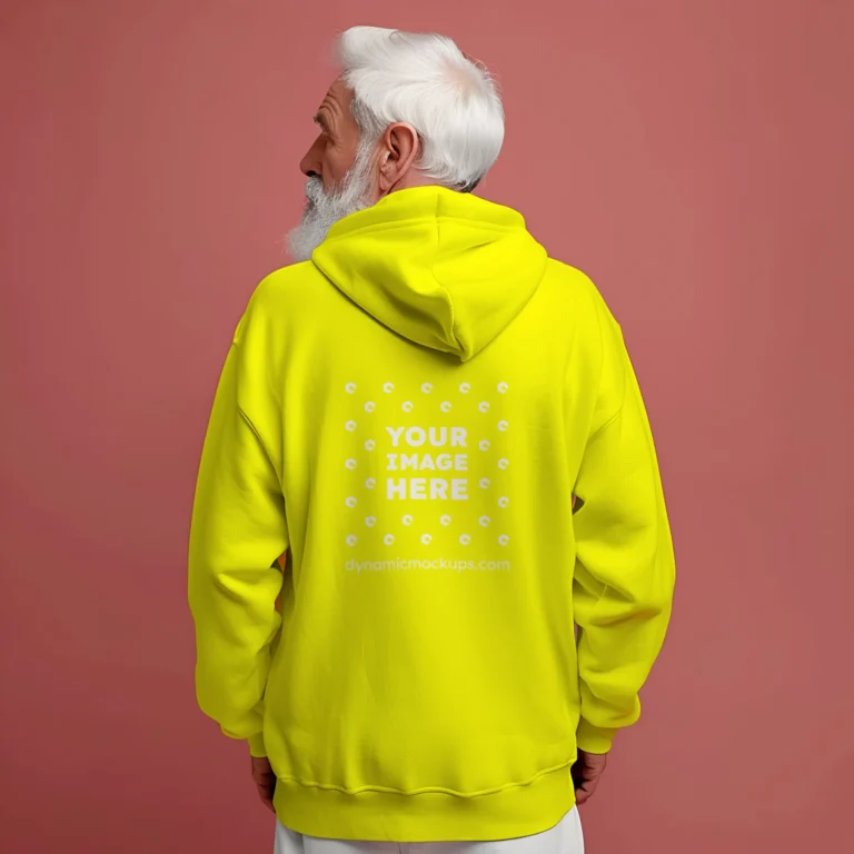Man Wearing Yellow Hoodie Mockup Back View Template