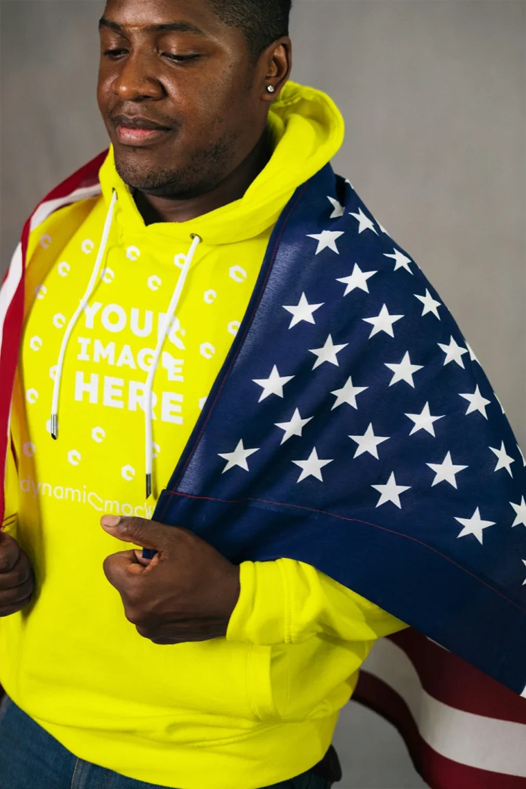 Man Wearing Yellow Hoodie Mockup Front View Template