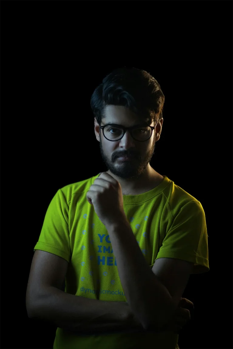 Man Wearing Yellow T-shirt Mockup Front View Template