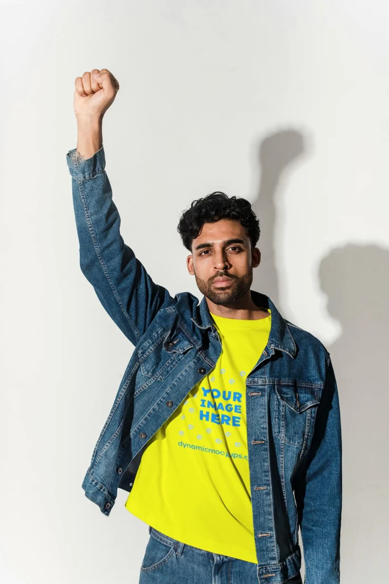 Man Wearing Yellow T-shirt Mockup Front View Template