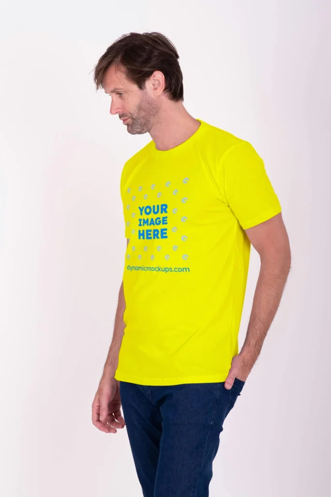 Man Wearing Yellow T-shirt Mockup Front View Template