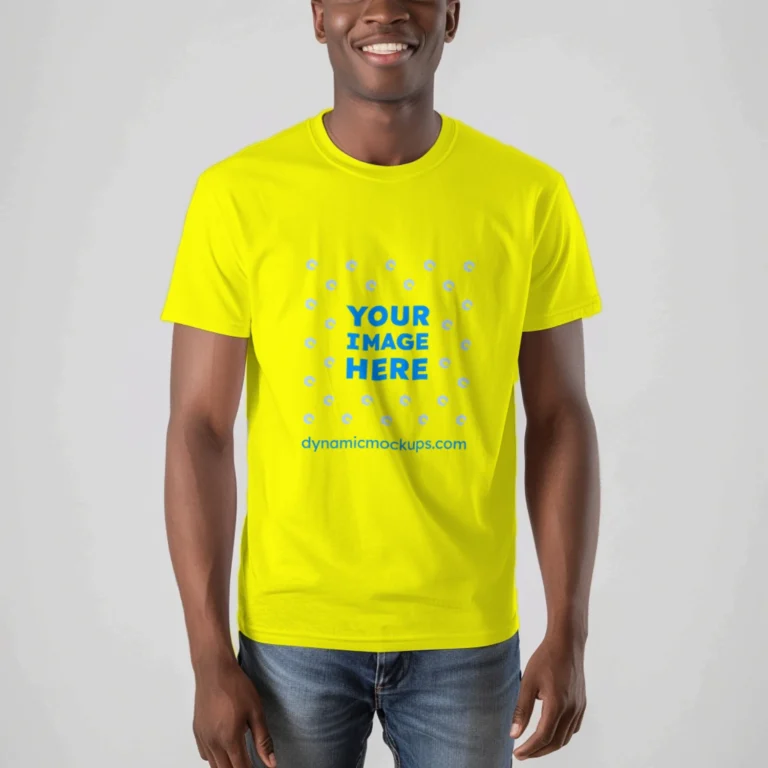 Man Wearing Yellow T-shirt Mockup Front View Template