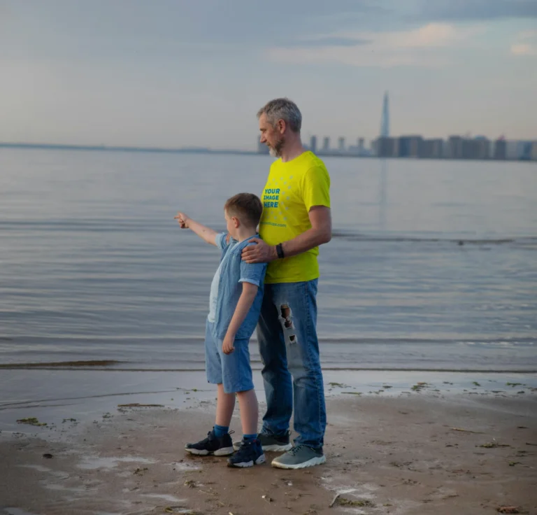 Man Wearing Yellow T-shirt Mockup Front View Template