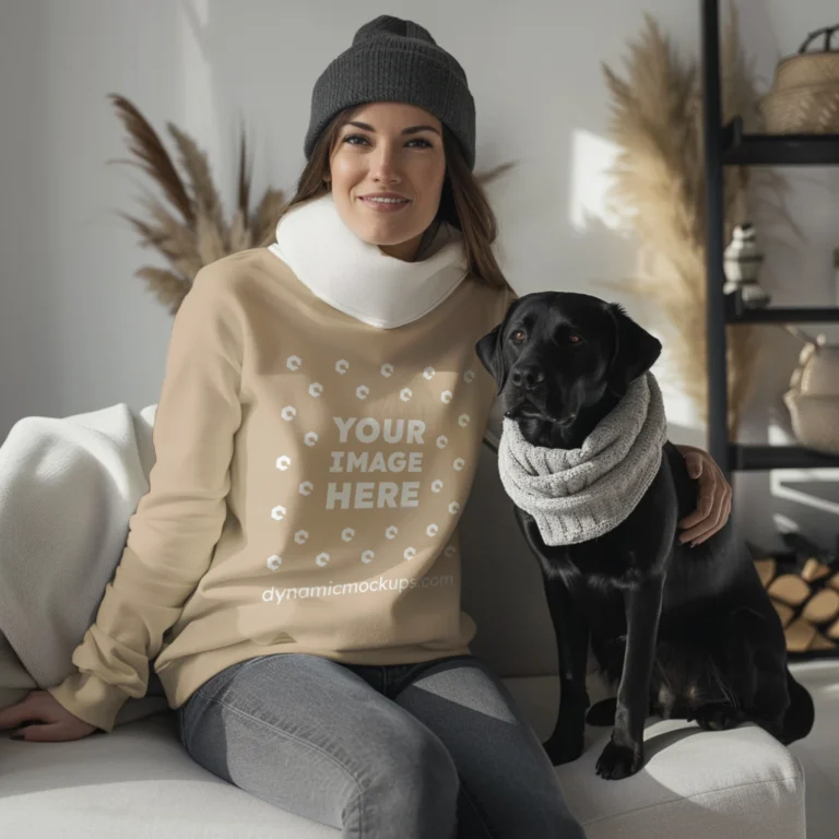 Woman Beige Sweatshirt Mockup Front View Template