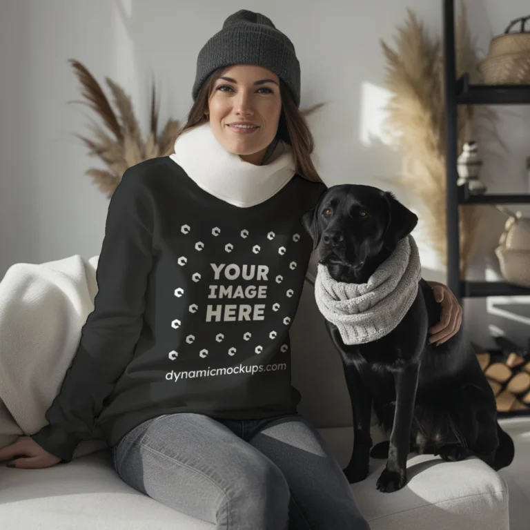 Woman Black Sweatshirt Mockup Front View Template