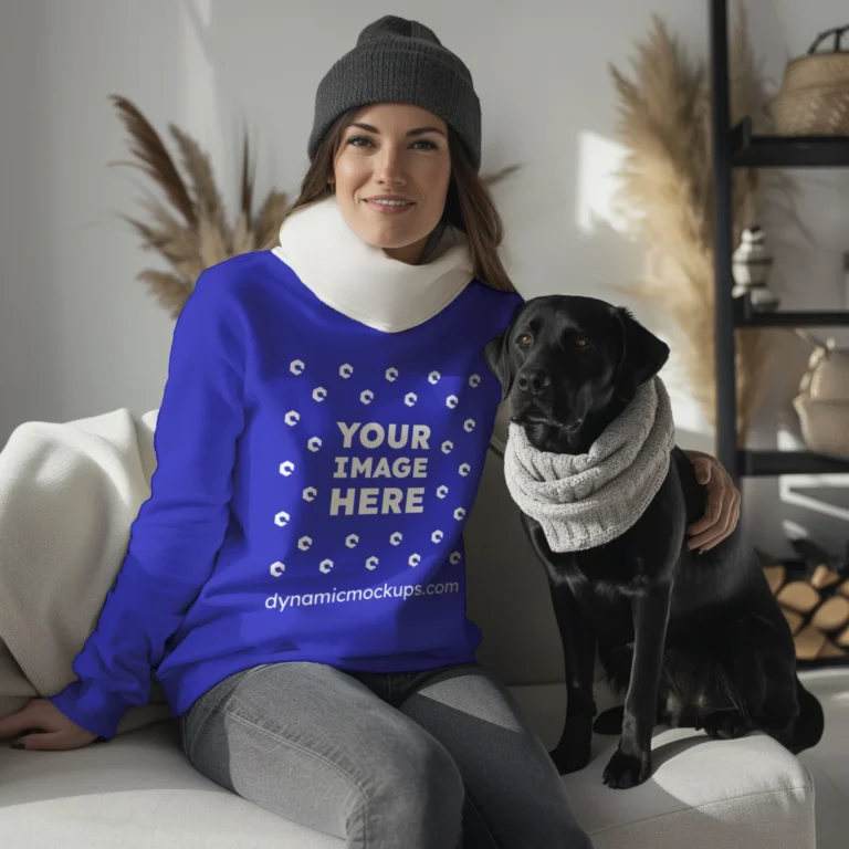 Woman Blue Sweatshirt Mockup Front View Template