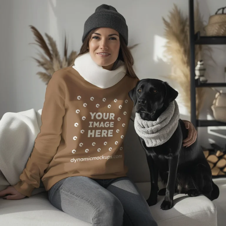 Woman Brown Sweatshirt Mockup Front View Template