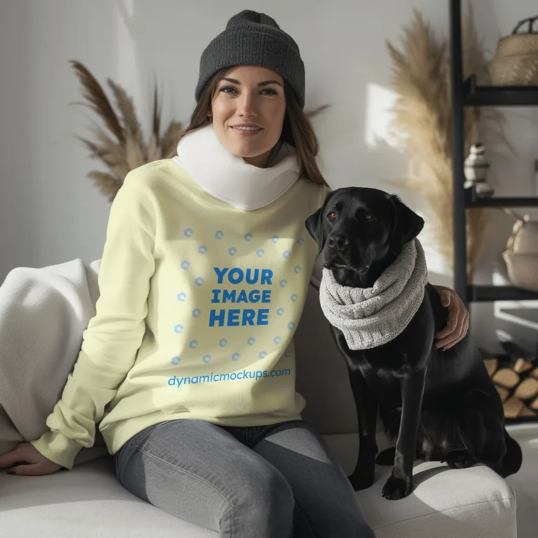 Woman Cream Sweatshirt Mockup Front View Template