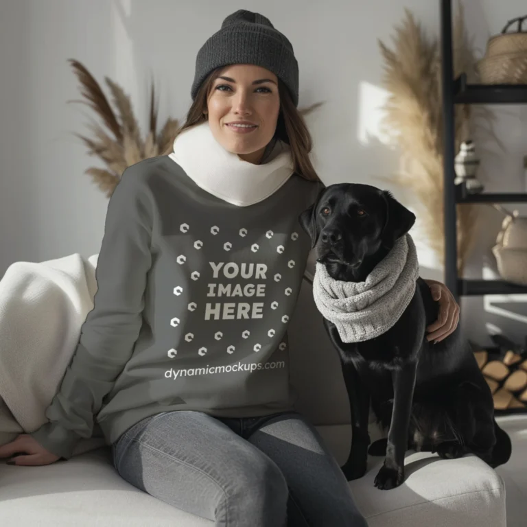 Woman Dark Gray Sweatshirt Mockup Front View Template