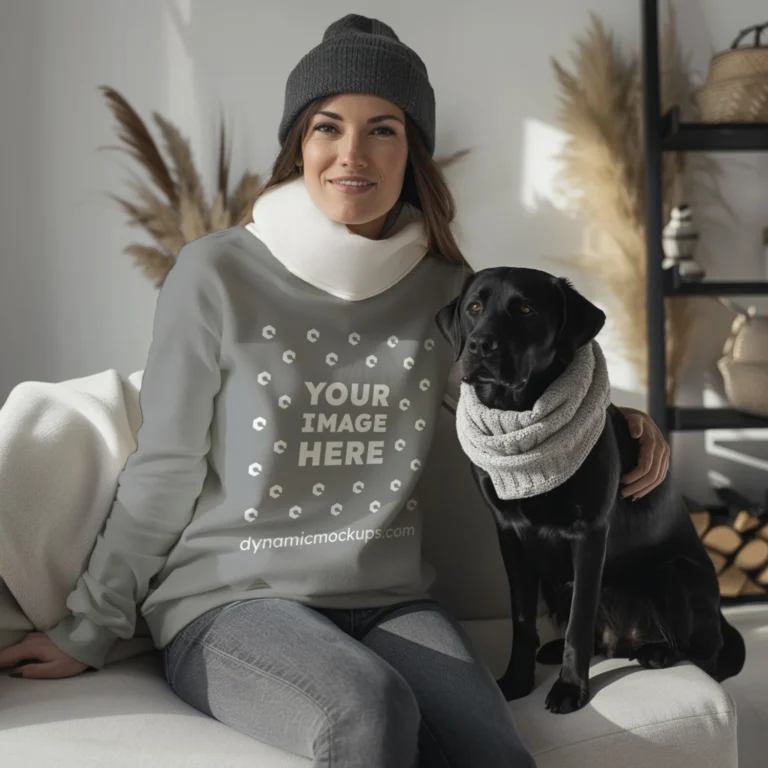 Woman Gray Sweatshirt Mockup Front View Template