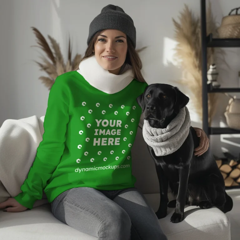 Woman Green Sweatshirt Mockup Front View Template