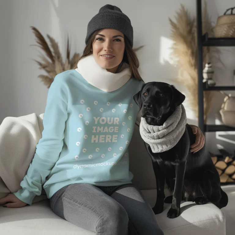 Woman Light Blue Sweatshirt Mockup Front View Template