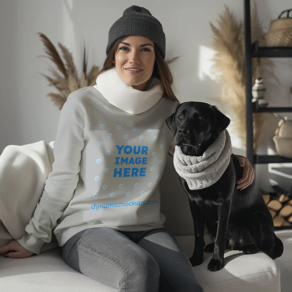 Woman Light Gray Sweatshirt Mockup Front View Template