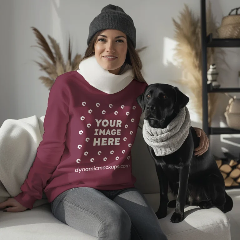 Woman Maroon Sweatshirt Mockup Front View Template