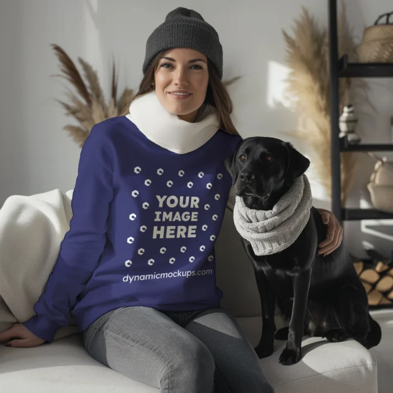 Woman Navy Blue Sweatshirt Mockup Front View Template