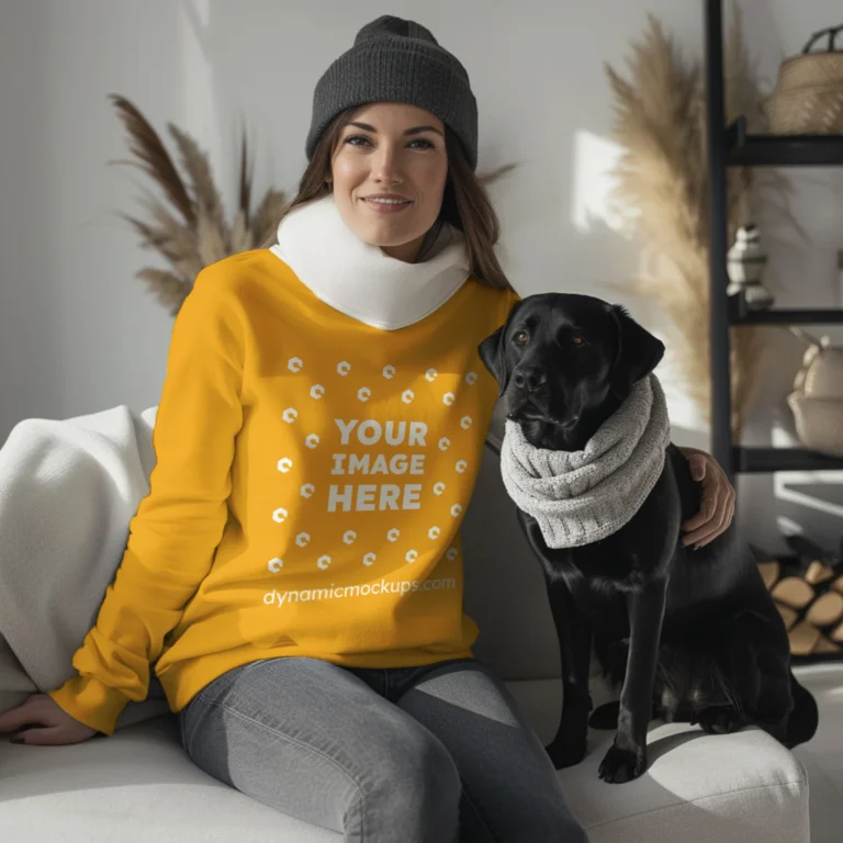Woman Orange Sweatshirt Mockup Front View Template